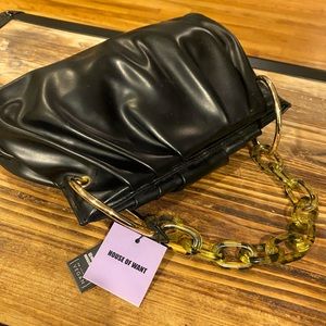 NWT House of Want Vegan Leather Chill Framed Clutch with faux tortoise strap